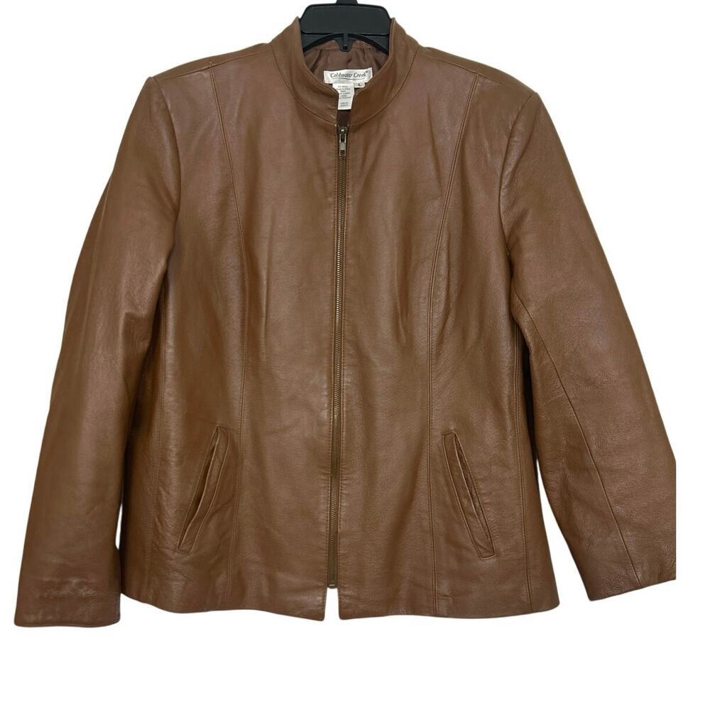 Coldwater Creek 100% Leather Jacket/Coat Cognac Brown Zip Minimalist Classic L